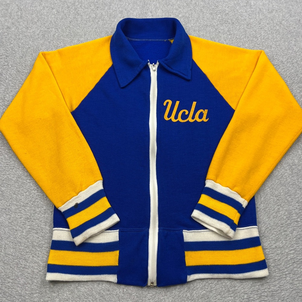 VTG 70s UCLA Track Jacket Small* Blue Stripe Knit Collegiate Full Zip USA Made